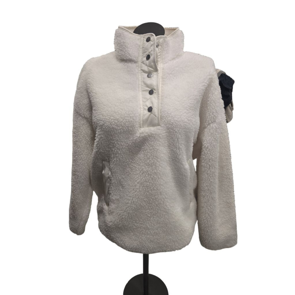 Athleta White Sherpa Fleece Snap Pullover Sweatshirt L